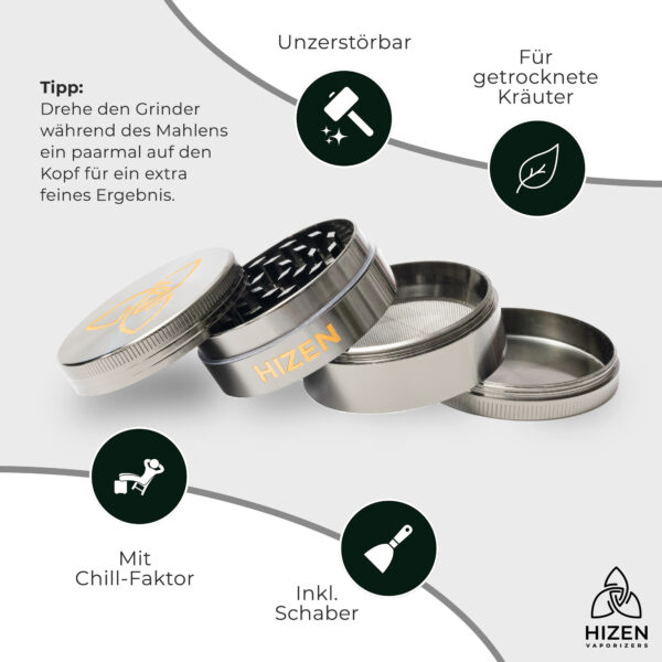 HIZEN Grinder Basic 49mm Features Silber-Orange 2000x2000.jpg
