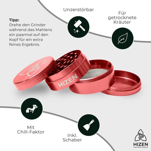 HIZEN Grinder Basic 49mm Features Rot 2000x2000.jpg