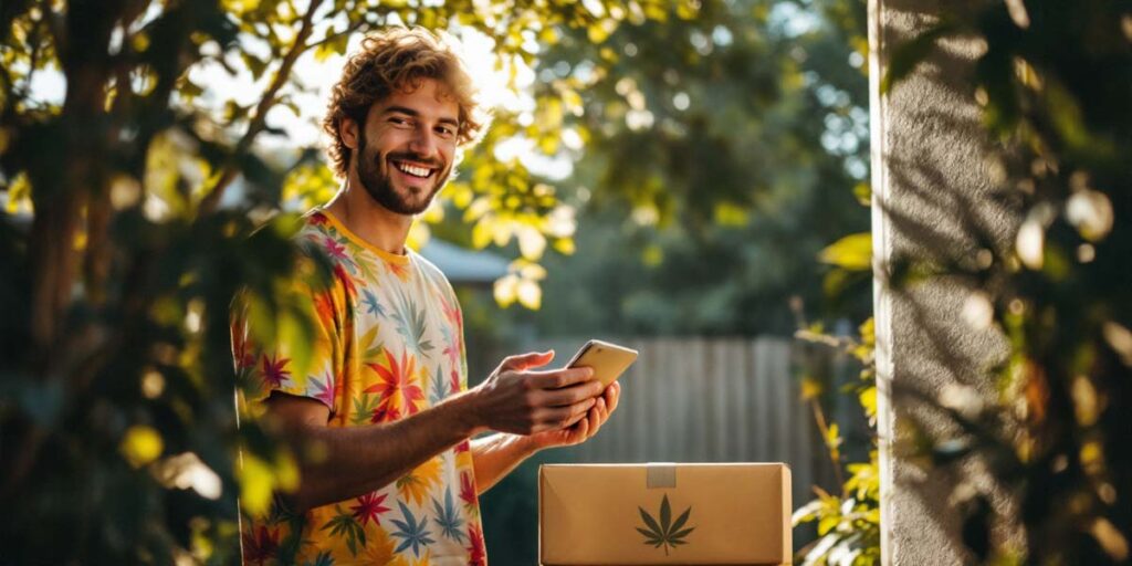 weed cannabis veranda lieferung mann freude box