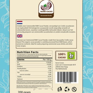 Raw Beans Organic Powder Achterkant 1 png