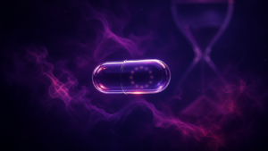 3-FPO vor dem Verbot &ndash; Glaskapsel mit EU-Symbolik vor violettem Hintergrund