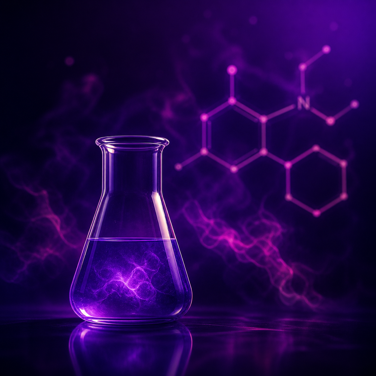 3-FPO Substanzkunde: Laborkolben mit Arylcyclohexylamin-Strukturformel