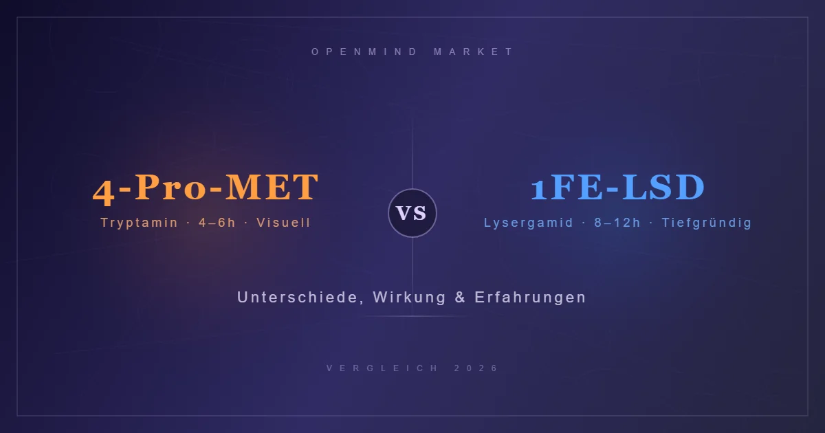 Titelgrafik zum Vergleich von 4-Pro-MET und 1FE-LSD