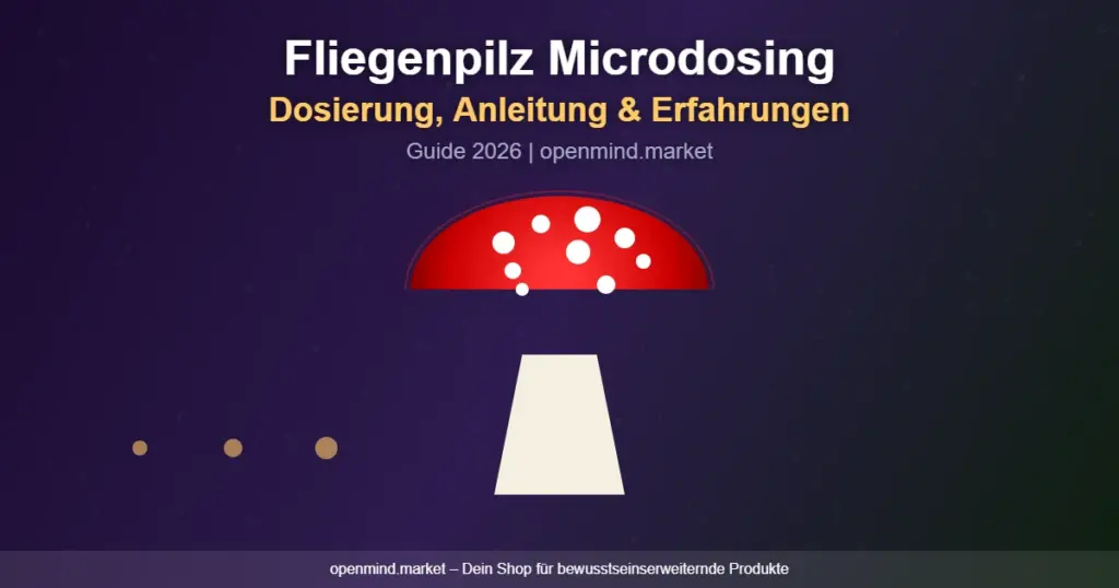 Titelgrafik zu Fliegenpilz Microdosing, Dosierung und Erfahrungen