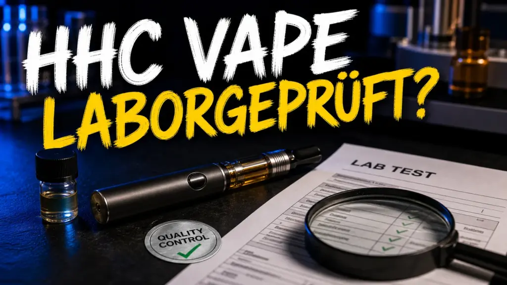 HHC Vape Pen mit Labortest-Dokument und Text HHC Vape laborgeprueft