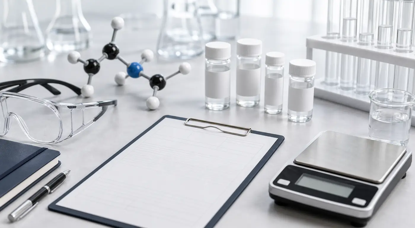 Laboranalyse und Research-Chemical-Einordnung als Symbolbild für Peptide, Qualität und Nachweise