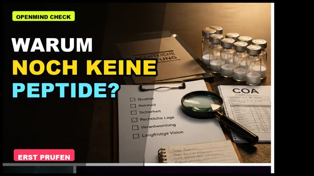 Labortisch mit Peptidfläschchen, rechtlicher Prüfung, COA und Qualitätscheck für OpenMind