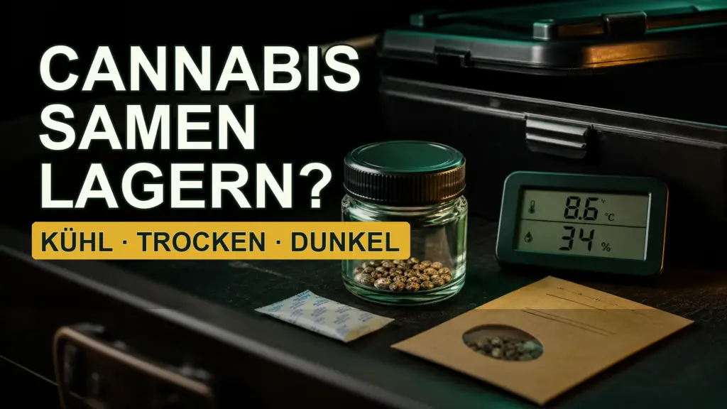 Open-Mind-Thumbnail zu Cannabis Samen lagern mit Saatgut im Glas, Silica-Päckchen, Hygrometer und dunkler Lagerbox