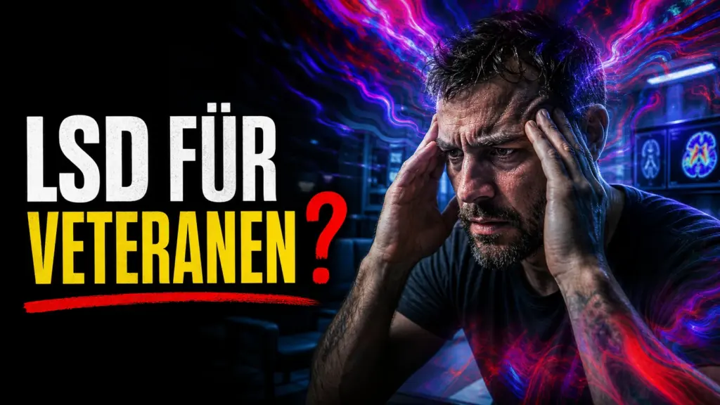 Veteran wirkt in einem klinischen Forschungsraum von psychedelischen Wahrnehmungen überfordert